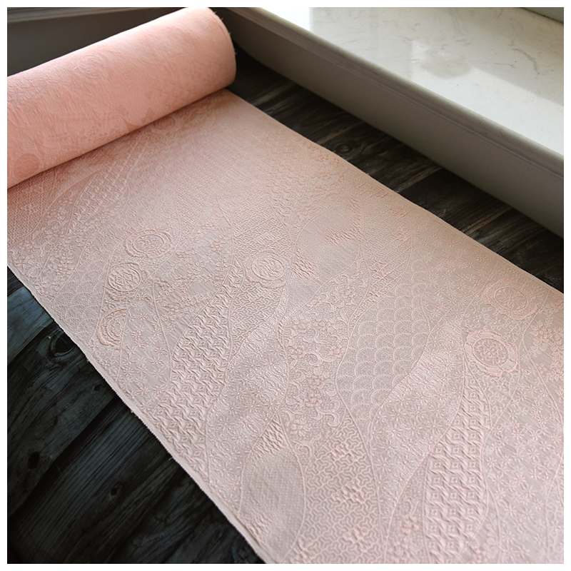 中古正绢真丝浅粉提花小纹布料