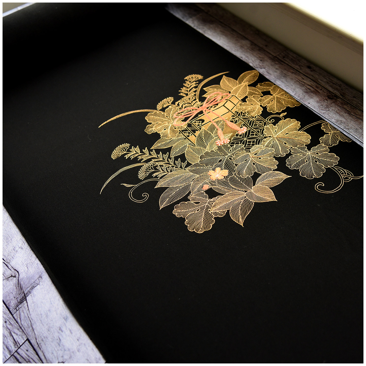 进口中古正绢真丝黑色描金宝盒羽尺反物整卷布料旗袍汉服娃衣面料