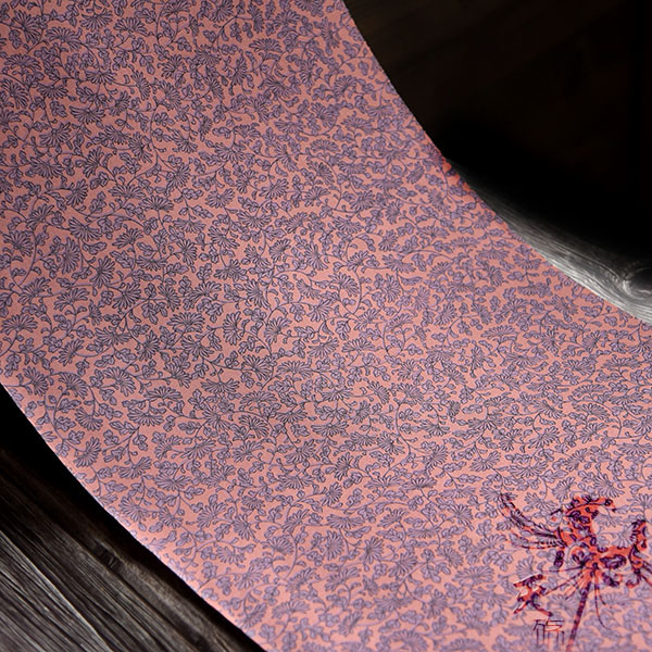 中古粉紫花枝小纹反物荷包布料