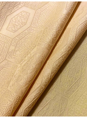 中古正绢真丝嫩黄色六边形提花小纹和服反解布料口金荷包零料辅料