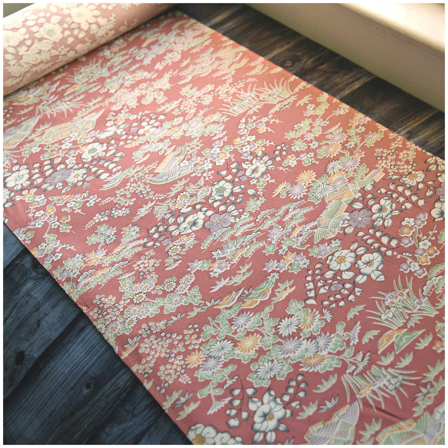 日本正绢真丝豆沙红辻花小纹反物