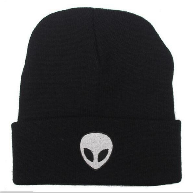 跨境外星人图案刺绣针织帽男女套头帽毛线帽子CHILLAX跨境热销