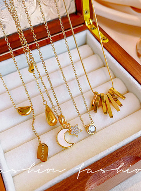 轻奢不掉色钛钢项链女轻奢小众吊坠锁骨链气质感百搭颈链项饰