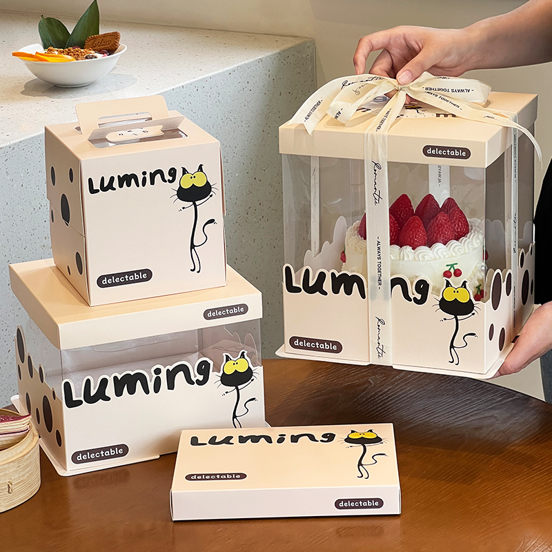 透明生日蛋糕盒子包装盒四寸6六寸8八寸10寸12单双层加高可爱儿童