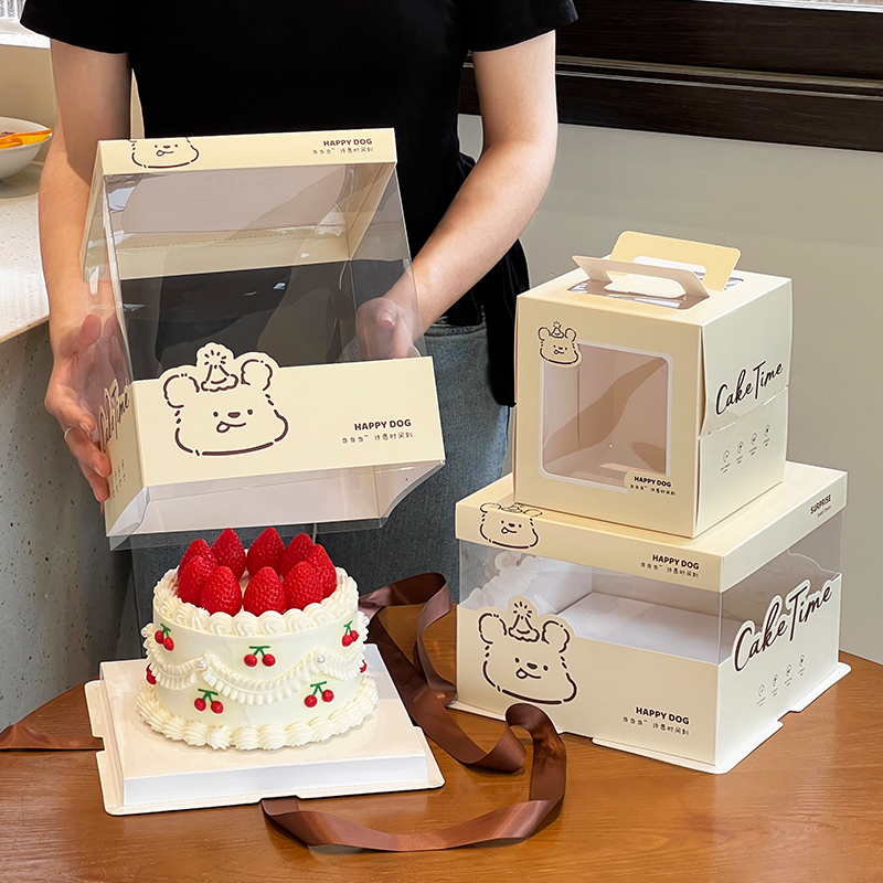 透明生日蛋糕盒子包装盒四寸6六寸8八寸10寸12单双层加高可爱儿童