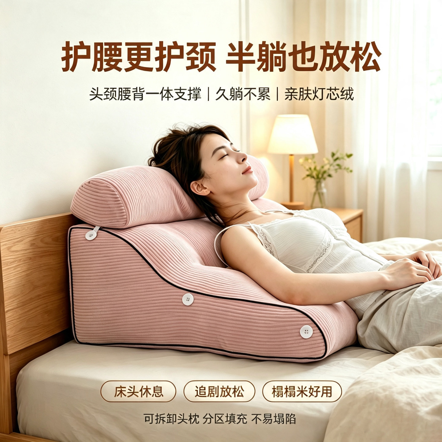 灯芯绒床头靠垫护腰靠枕可调节头枕靠背可拆洗卧室沙发榻榻米通用