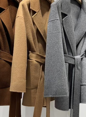 冬上新复古风收腰系带中长款羊毛外套（含70%澳毛）（含30%羊绒）