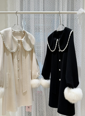 冬上新时尚百搭娃娃领单排扣羊毛外套（含10%羊绒）