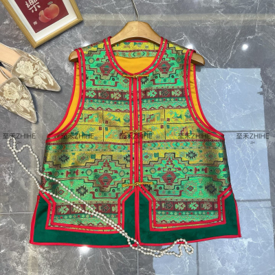 26年春款！极简大牌老钱新中式人丝织锦盘扣马甲