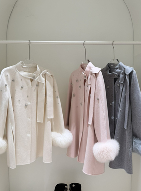 冬上新千金风蝴蝶结领口羊毛外套（含10%羊绒）(90%羊毛)