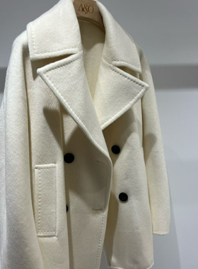 冬上新双排扣双层领设计中长款羊毛外套(含50%羊毛）(50%羊绒)