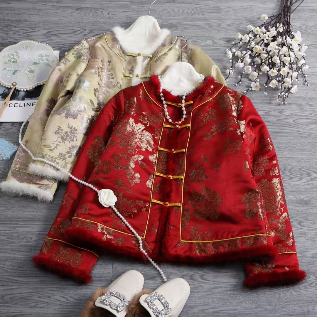 冬上新！老缎交织面料拼接水貂毛高级感满满保暖棉服外套