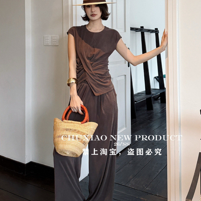 26年夏上新！46%天丝法式抽褶显瘦小衫+抽绳时尚休闲裤两件套套装