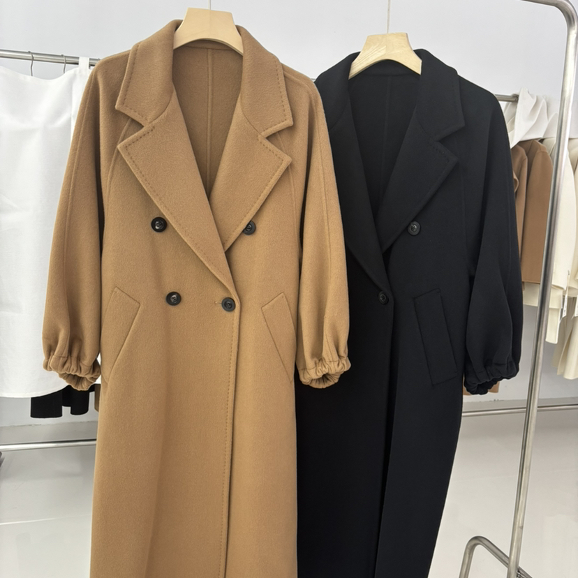 冬上新时尚休闲西装领宽松长款羊毛外套（含50%澳毛）(50%山羊绒)