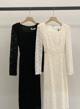 冬上新韩系优雅精致女人味修身内搭百搭蕾丝绒连衣裙