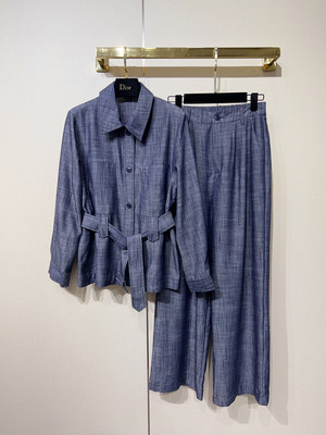 夏上新！老钱风优雅气质透气显瘦衬衫+长裤两件套套装(配腰带)