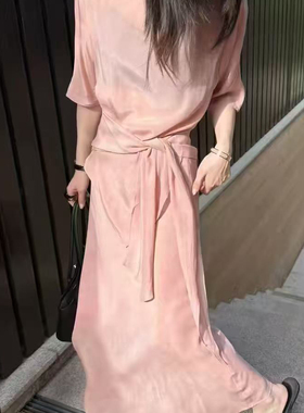 夏上新！法式绑带小衫+修身优雅半身裙两件套套装