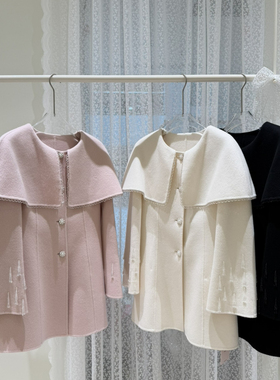 冬上新时尚百搭圆领单排扣羊毛外套（含10羊绒）