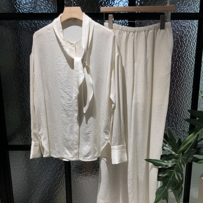 派家PAIJIA-风简约纯色系带设计感衬衫+阔腿休闲裤两件套套装1276