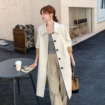 顺丰包邮现货！2025秋装新款韩版高级感撞色风衣外套女中长风衣女