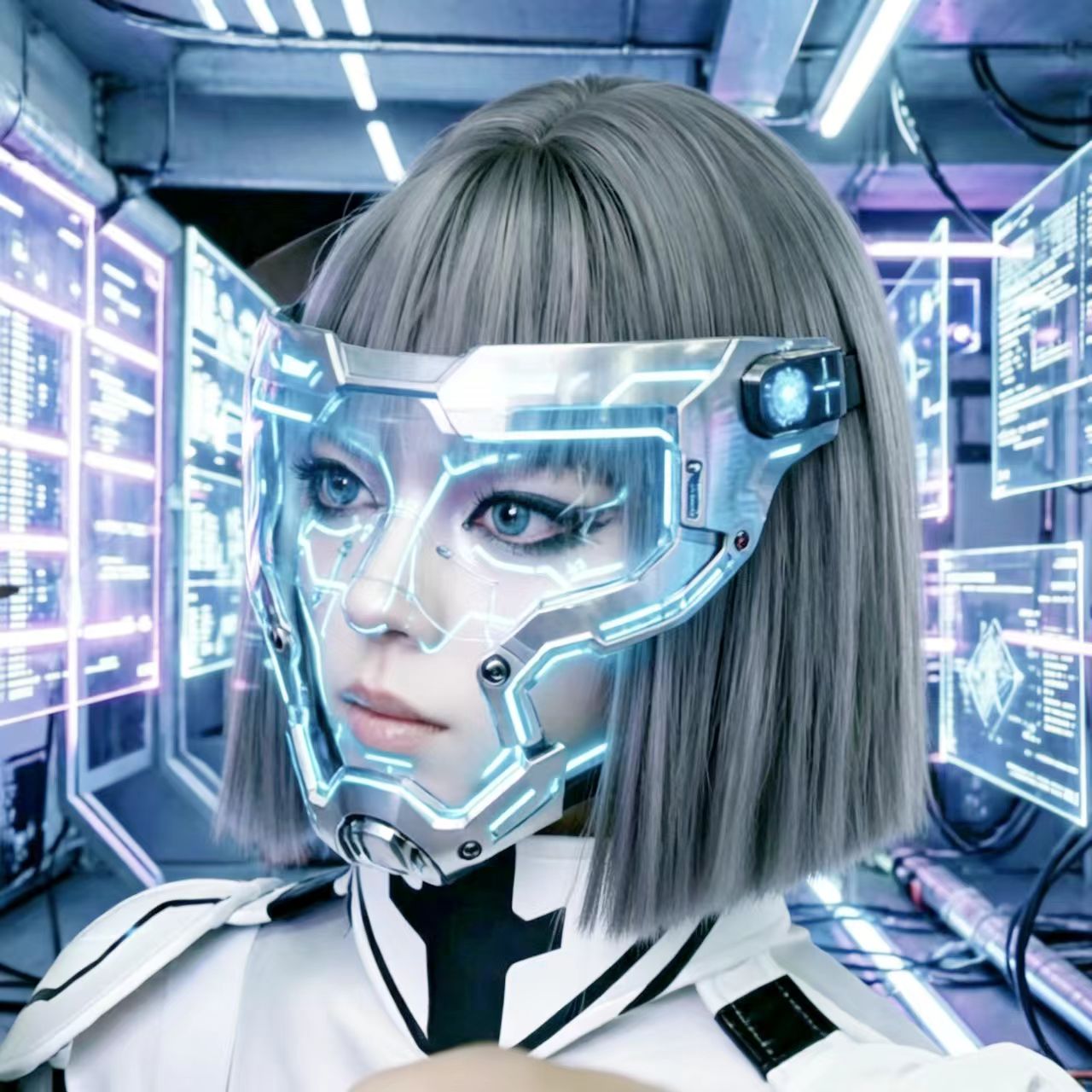 奶奶灰科技感机器人表演假发