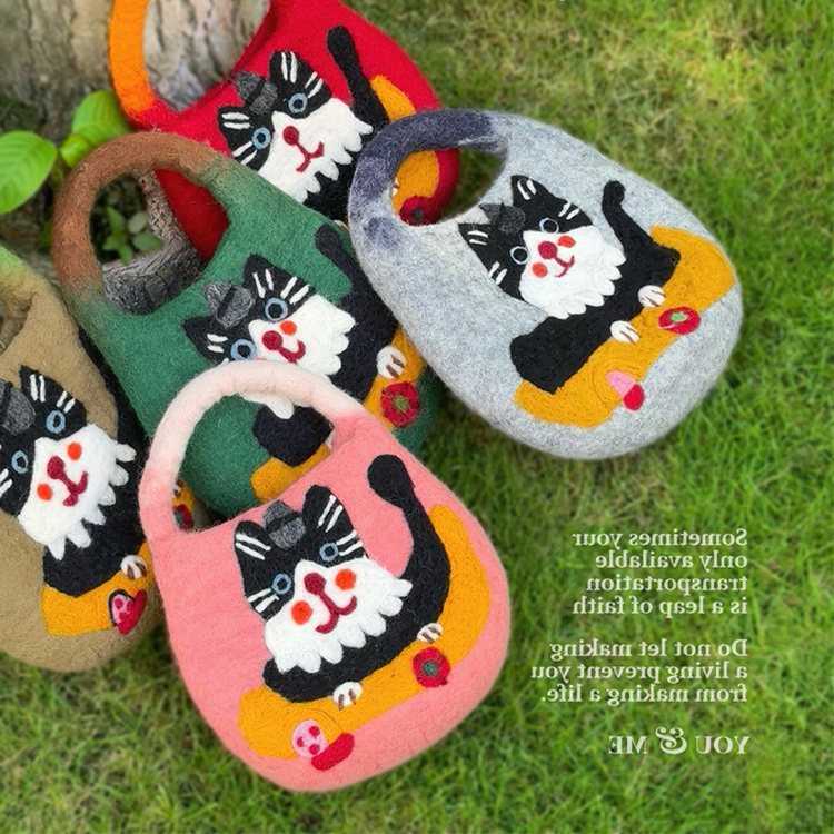 可爱文艺尼泊尔手工羊毛毡猫猫包