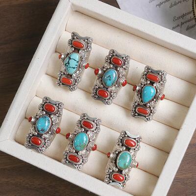 小众高级感复古绿松石纯银戒指