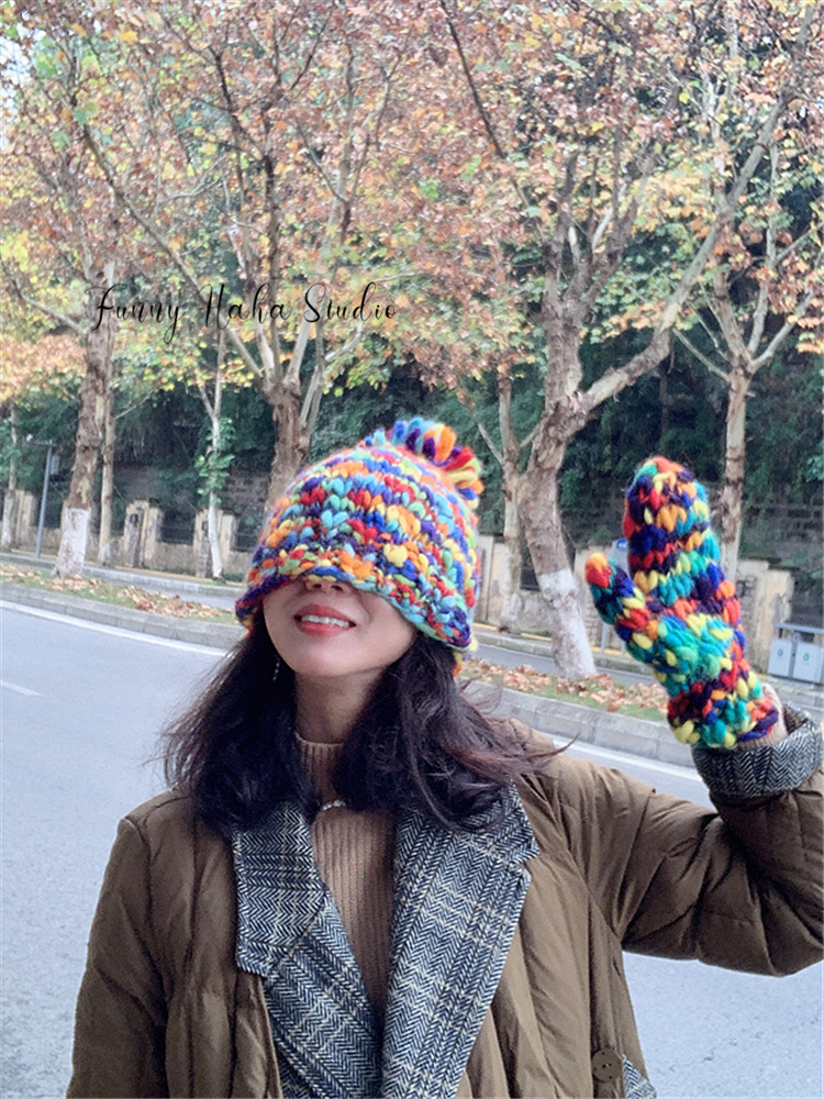 羊毛混纺针织帽百搭保暖堆堆帽潮