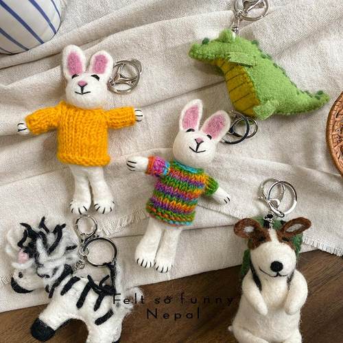 felt funny高品质精美手工制狗狗兔兔包挂件挂饰羊毛毡可爱小动物