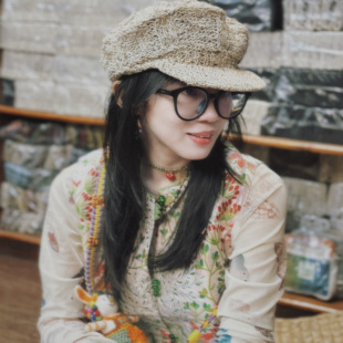 帽子女百搭画家帽尼泊尔手工编织天然荨麻帽子彩虹可爱女民族风