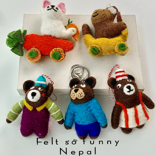 韩系手工羊毛毡挂件可爱棕熊兔子毛绒动物小众钥匙扣包包挂饰礼物