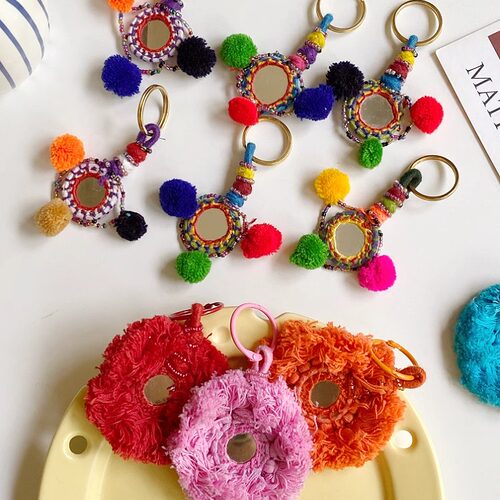 手工编织带小镜面新品棉线包挂件