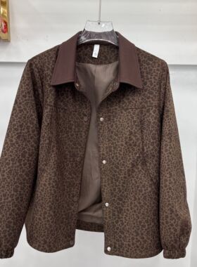 8809专柜正品新款春季女装时尚翻领大码妈妈装打底豹纹短外套女09