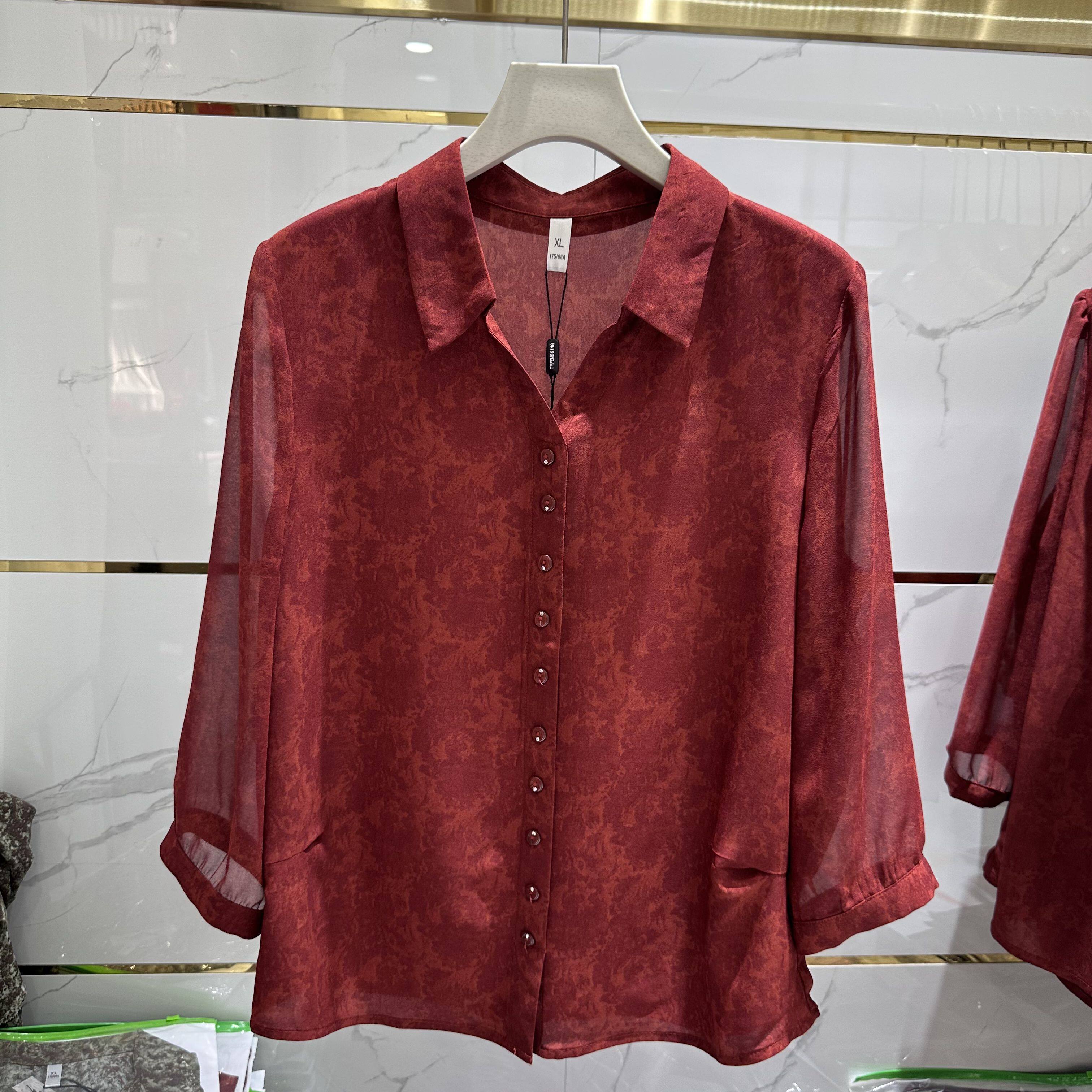 26-13专柜正品新款夏季女装翻领套头大码妈妈装单层雪纺衫上衣13