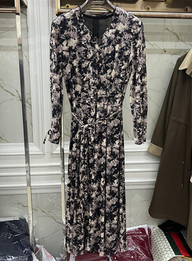 艾尔欧俪B-22907专柜正品新款春季女装时尚系腰雪纺中长连衣裙AA