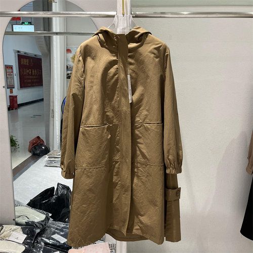 连帽中长过膝打底纯色妈妈风衣