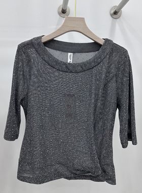 737专柜正品新款夏季女装时尚圆领中袖修身显瘦大码妈妈装上衣37