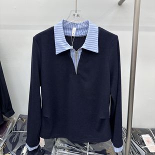 07专柜正品 条纹领拼接假两件打底针织衫 新款 女装 上衣07 秋季 2025B