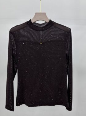 707专柜正品春季新款时尚圆领长袖弹力网纱妈妈装透气打底衫上衣