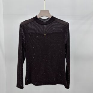 时尚 新款 圆领长袖 弹力网纱妈妈装 上衣 707专柜正品 透气打底衫 春季