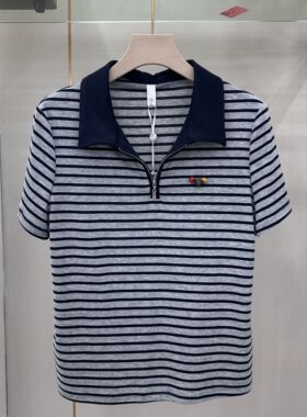 欣雅茜26-827专柜正品新款夏季女装时尚翻领短袖条纹T恤上衣女27