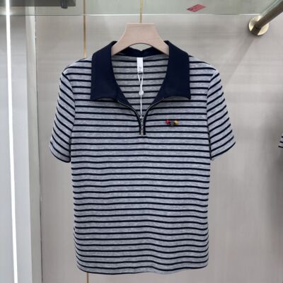 欣雅茜26-827专柜正品新款夏季女装时尚翻领短袖条纹T恤上衣女27