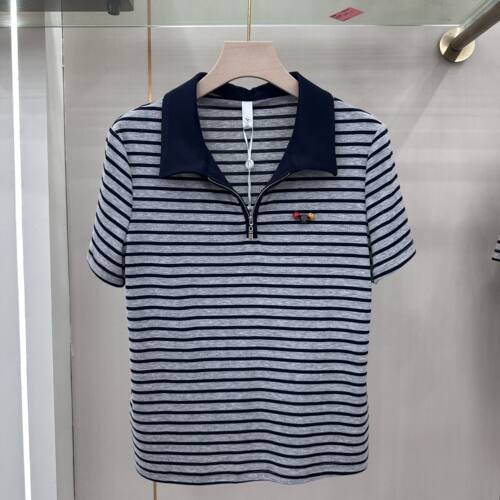 欣雅茜26-827专柜正品新款夏季女装时尚翻领短袖条纹T恤上衣女27