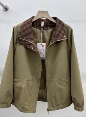 伊蒂翼源2503专柜正品新款春季女装格子领短款夹克衫妈妈装短外套