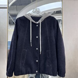 时尚 26A01专柜正品 女装 春季 连帽宽松休闲打底牛仔棉短外套01 新款