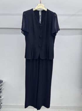 822专柜正品新款夏季女装时尚短袖V领上衣+裤子妈妈装两件套女22
