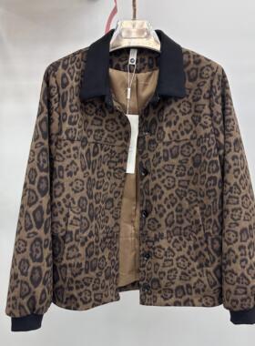 824B-13专柜正品新款秋季女装时尚翻领大码豹纹大码奶奶装短外套