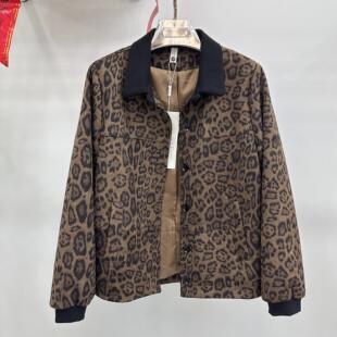 824B 时尚 奶奶装 短外套 女装 豹纹大码 秋季 新款 13专柜正品 翻领大码