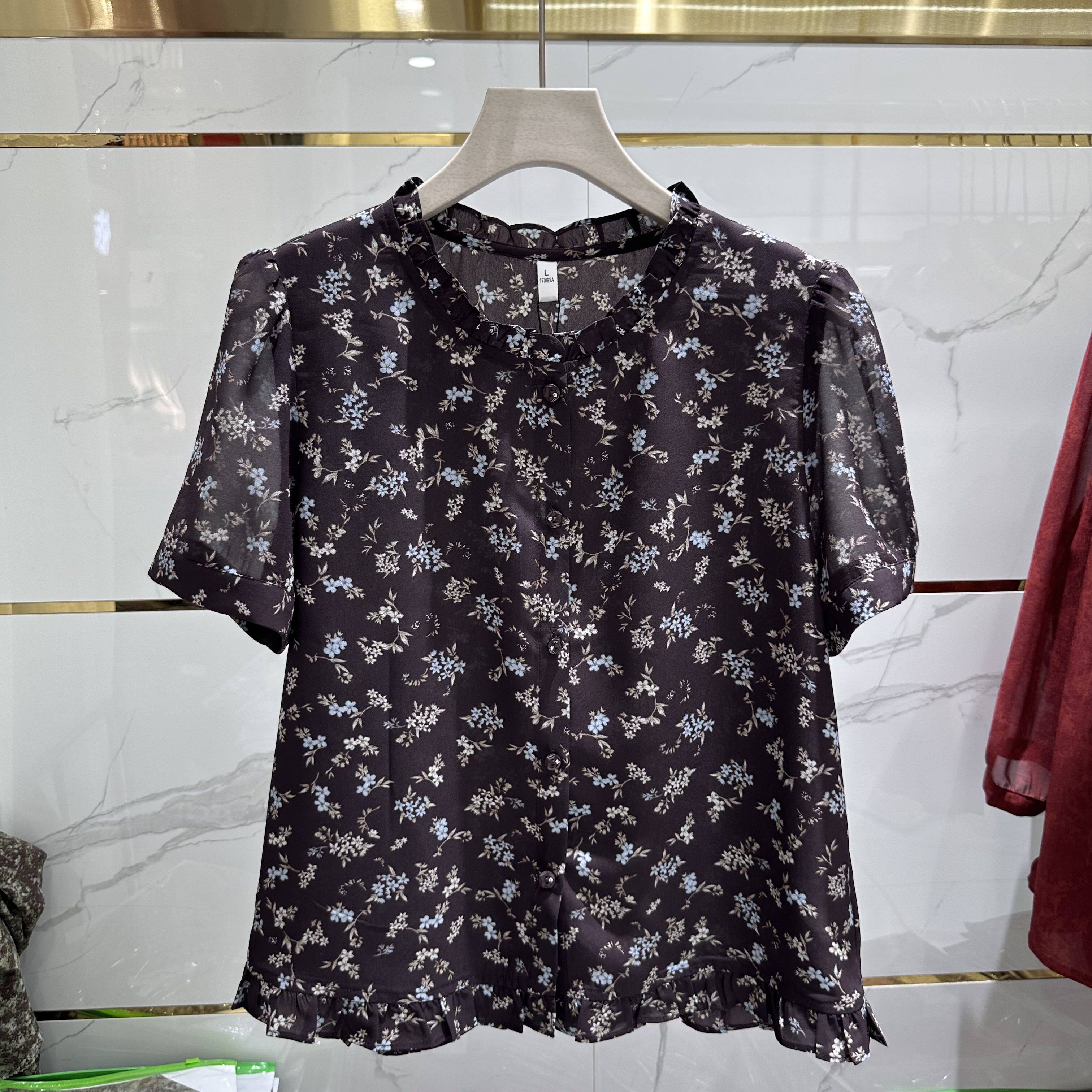 26-68专柜正品新款夏季女装时尚短袖大码妈妈装打底雪纺衫上衣68