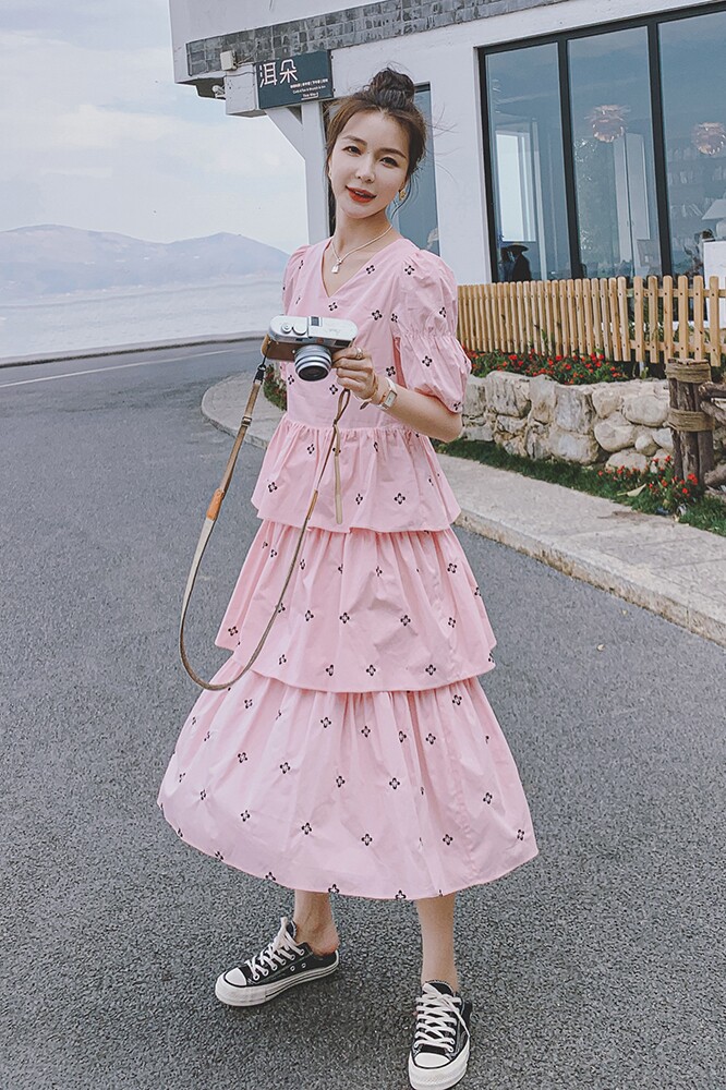 档口现货2023夏季两色绣花蛋糕公主裙266-6631,女装连衣裙,浙宝266